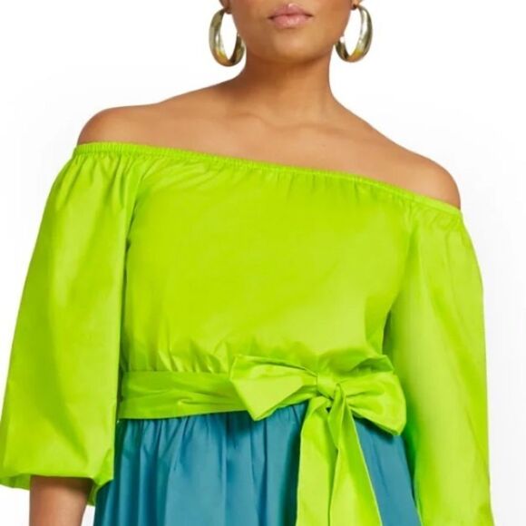 NWT NY& Co Colorblock Off-The-Shoulder Poplin Maxi Dress Medium - Picture 3 of 14